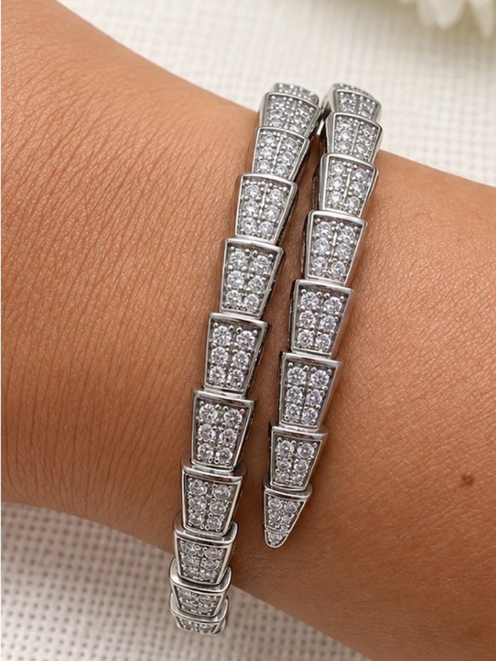 Elegant Silver Pavé Hinged Bracelet - Silver